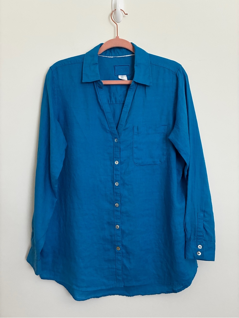 Sigrid Olsen Linen Bright Teal Blue Button front Shirt size medium